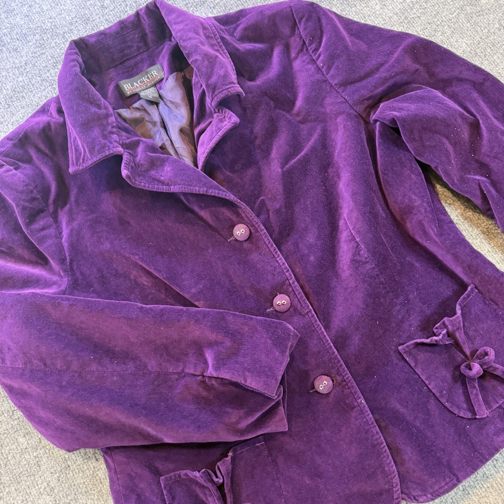 Blacker by Stanley Blacker Purple Cotton Velvet Blazer Jacket 18 Bow Pockets